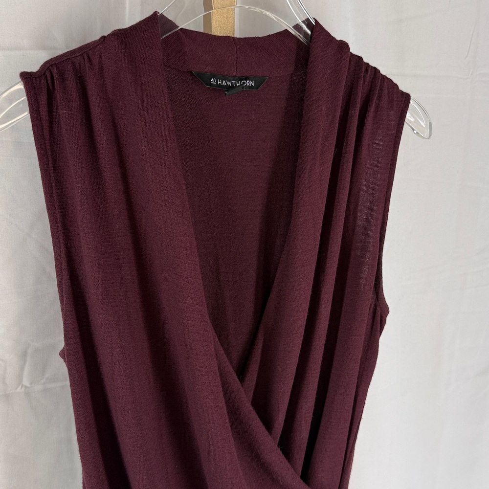 41 Hawthorn Benni Wrap Front Ruche Knit Tank Top Shirt - Wine Burgundy - Small - Picture 4 of 13
